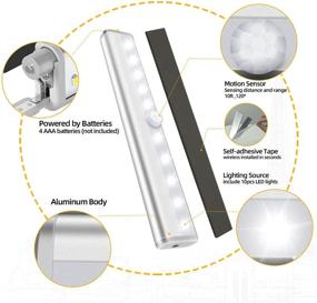 img 4 attached to 🔦 Closet Light Motion Activated - 10 LED Motion Sensor Battery Operated Magnetic Under Cabinet Lights - Wireless Stick Up Night Lights Bar for Closet Kitchen