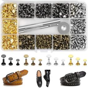 img 4 attached to 🧵 Premium Leather Rivets Kit: 420 Sets Double Cap Brass Rivets Leather Studs with 3PCS Setting Tools for Leather Repair & Crafts - 4 Colors & 3 Sizes Jetmore