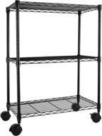 📦 simple deluxe heavy duty 3-shelf shelving with wheels - adjustable steel wire rack for easy storage and organization, 23" w x 13" d x 30" h, black logo