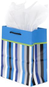 img 4 attached to 🎁 Hallmark 6" Small Gift Bag - Stylish Blue, Black, and Gray Striped Design for Celebrations & Gifting