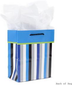 img 1 attached to 🎁 Hallmark 6" Small Gift Bag - Stylish Blue, Black, and Gray Striped Design for Celebrations & Gifting