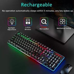 img 1 attached to 🌈 Redroman Chroma Wireless Gaming Keyboard: Rechargeable Rainbow Backlit, Waterproof, Ergonomic 106 Keys with 7 LED Color Changing - Compatible with PS4 Xbox, Windows, Mac OS