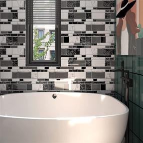 img 2 attached to Enhance Your Kitchen and Bathroom Décor with Black and White Peel and Stick Backsplash Tiles - Easy & Removable Kitchen Wallpaper