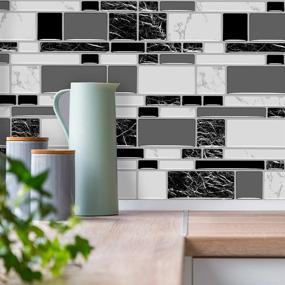 img 4 attached to Enhance Your Kitchen and Bathroom Décor with Black and White Peel and Stick Backsplash Tiles - Easy & Removable Kitchen Wallpaper