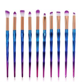 img 4 attached to 10-Piece Professional Eye Makeup Brushes Set in Rose Gold - Ideal for Eyeshadow, Concealer, Eyeliner & Brow Blending - Blue Color
