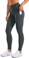 🩲 crz yoga women's light-fleece workout leggings - high waisted warm matte brushed tights pants with pockets, available in 25" and 28" lengths logo