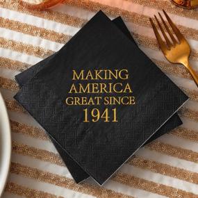 img 3 attached to 🎉 Crisky 80th Birthday Disposable Napkins - Black and Gold Dessert Beverage Cocktail Cake Napkins - 80th Birthday Decoration Party Supplies for Men - Celebrating Greatness since 1941 - Pack of 50, Folded 4.9"x4.9"