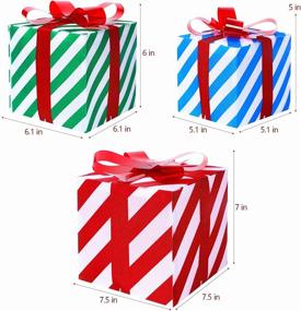 img 2 attached to Juegoal Christmas Set of 3 Lighted Gift Boxes: Vibrant Pathway Decorations with Pre-lit 60 LED Tree Skirt Ornament, Indoor/Outdoor Red Green and Blue Stripe Present Box for Holiday Party X-mas