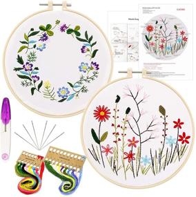 img 4 attached to 🧵 Beginner Friendly Embroidery Kit: 2 Pack with Plants Flowers Patterns, Hoops, Color Threads, and Tools