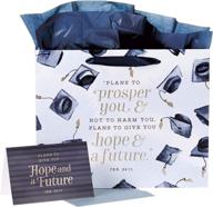 christian art gifts navy graduation cap gift bag set with jeremiah 29:11 🎓 bible verse - hope & a future, large size includes card and tissue paper logo