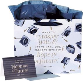 img 4 attached to Christian Art Gifts Navy Graduation Cap Gift Bag Set with Jeremiah 29:11 🎓 Bible Verse - Hope & A Future, Large Size includes Card and Tissue Paper