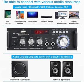 img 2 attached to 🔊 Wireless Bluetooth 5.0 Stereo Amplifier System - 2x300 Watt 2 Channel Sound Power Audio Receiver with USB AUX SD Card, FM Radio for Home Speakers, Mini Car Audio Surround Subwoofer by MakerHawk