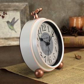 img 2 attached to 🕰️ Small Decorative Vintage Quartz Analog Clock, Non Ticking, Silent Desk Clocks Mantel with Large Numerals, Battery Operated - Beige