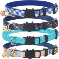 🐱 4 pack breakaway cat collar with bell - safe buckle collars for kittens and cats - assorted cute patterns - adjustable from 7-11 inches (blue) logo