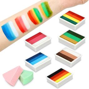 img 1 attached to 🎨 Maydear Face Painting Kit for Kids & Adults - 6 Color Split Cake Palette, 2 Brushes, Safe Non-Toxic Water-Based Makeup Face Paint Kit