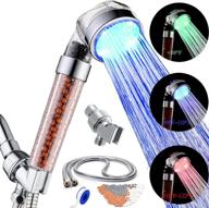 🚿 seanado led shower head: temperature display, filter & bracket included! rainfall design, high pressure spray filter showerheads with 3 colors changing waterproof lights for hard water softener logo