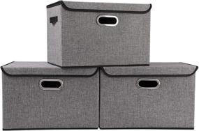 img 4 attached to 📦 Versatile 3-Pack Gray Foldable Storage Boxes with Lids: Organize & Optimize Your Space!