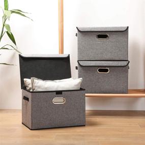 img 3 attached to 📦 Versatile 3-Pack Gray Foldable Storage Boxes with Lids: Organize & Optimize Your Space!