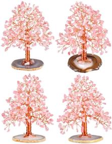 img 1 attached to 🌹 Mookaitedecor Natural Rose Quartz Crystal Tree - Enhance Wealth and Luck with Agate Slice Geode Base Money Tree Desk Home Decoration (5"-6")