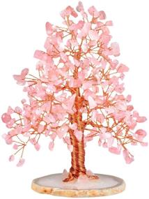 img 4 attached to 🌹 Mookaitedecor Natural Rose Quartz Crystal Tree - Enhance Wealth and Luck with Agate Slice Geode Base Money Tree Desk Home Decoration (5"-6")