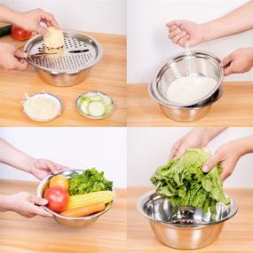 img 1 attached to 🥦 2020 New Stainless Steel Basin Grater: Multifunctional 3 in 1 Vegetable Cutter, Julienne Grater, Drain Basket- Vegetable Fruits Washing Bowl Strainer Set (26cm)