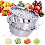 🥦 2020 new stainless steel basin grater: multifunctional 3 in 1 vegetable cutter, julienne grater, drain basket- vegetable fruits washing bowl strainer set (26cm) logo