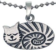 🐱 sleeping cat kitten pendant necklace charm with pewter jewelry cozy, cuddling kitty design and silver ball chain logo