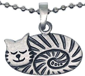 img 4 attached to 🐱 Sleeping Cat Kitten Pendant Necklace Charm with Pewter Jewelry Cozy, Cuddling Kitty Design and Silver Ball Chain