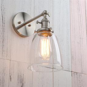 img 1 attached to Permo Industrial Vintage Single Sconce With Oval Cone Clear Glass Shade 1-Light Wall Sconce Wall Lamp (Brushed)