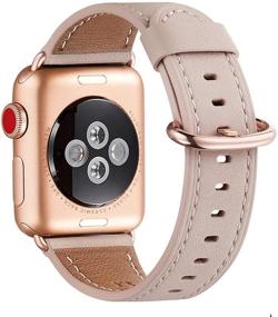 img 4 attached to Совместимый ремешок WFEAGL для iWatch 40 мм/38 мм: ремешок из натуральной кожи с золотым адаптером, такого же цвета, как корпус из золотого алюминия серии 6/5/4/3. Идеально подходит для iWatch SE/Series 6/5/4/3/2/1-розовый песок/розовое золото.