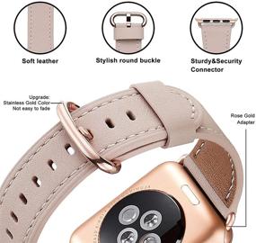 img 3 attached to Совместимый ремешок WFEAGL для iWatch 40 мм/38 мм: ремешок из натуральной кожи с золотым адаптером, такого же цвета, как корпус из золотого алюминия серии 6/5/4/3. Идеально подходит для iWatch SE/Series 6/5/4/3/2/1-розовый песок/розовое золото.