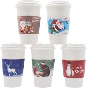 img 4 attached to 🎅 Pack of 40 Christmas Coffee Cup Sleeves for 12oz-20oz Cups | 5 Custom Xmas Designs | Ideal for Hot Cocoa, Coffee, Tea, Cold Beverages