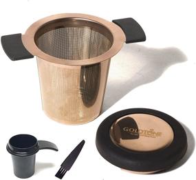 img 4 attached to GOLDTONE Stainless Steel Tea Filter with Silicone Handle, Drip Tray Lid, 1 OZ ☕ Scoop, and Micro Cleaning Brush – Ideal Tea Infuser Strainer for Coffee or Tea (Gold)