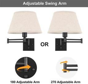 img 2 attached to Durable and Adjustable TRLIFE Dimmable Wall Sconce Set - 2 Swing Arm Wall 🔆 Lights with Cord, Rotary Switch, and Large Beige Lampshade for Beautiful Lighting (Includes LED Bulbs)