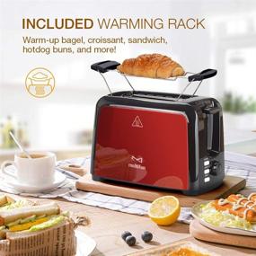 img 3 attached to Multifun Stainless Steel Toaster with Warm Rack, 2 Slice, UL Certified - Red