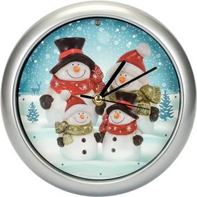 img 4 attached to Winter Wonderland Round Silvertone Framed 8 Inch Musical Christmas Wall Clock - Snowman Family