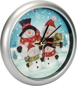 img 1 attached to Winter Wonderland Round Silvertone Framed 8 Inch Musical Christmas Wall Clock - Snowman Family