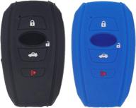 lemsa 2pcs silicone smart key fob cover for subaru 2016-2018 forester/outback/xv crosstrek/impreza, 4 buttons, black blue - compatible remote keyless entry bag logo