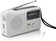 📻 versatile and reliable emergency radio: solar & hand crank powered, battery-operated, usb rechargeable, fm/am radio, led flashlight, cell phone charger (white) logo