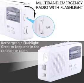 img 3 attached to 📻 Versatile and Reliable Emergency Radio: Solar & Hand Crank Powered, Battery-Operated, USB Rechargeable, FM/AM Radio, LED Flashlight, Cell Phone Charger (White)