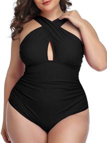 img 3 attached to Daci Women's Front Cross Plus Size One Piece Swimsuits: Ultimate Tummy Control Keyhole Bathing Suits