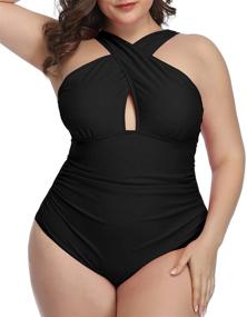img 2 attached to Daci Women's Front Cross Plus Size One Piece Swimsuits: Ultimate Tummy Control Keyhole Bathing Suits