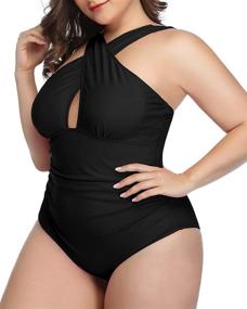 img 1 attached to Daci Women's Front Cross Plus Size One Piece Swimsuits: Ultimate Tummy Control Keyhole Bathing Suits