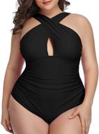 daci women's front cross plus size one piece swimsuits: ultimate tummy control keyhole bathing suits logo