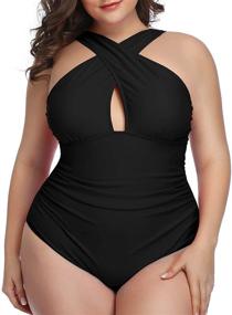 img 4 attached to Daci Women's Front Cross Plus Size One Piece Swimsuits: Ultimate Tummy Control Keyhole Bathing Suits