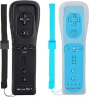🎮 wii remote controller (2 pack) with motion plus for wii and wii u console, shock function - black + blue, compatible logo