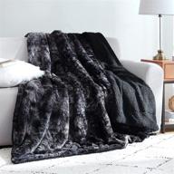 🔳 eheyciga black tie-dye fuzzy faux fur sherpa blanket throw - soft sherpa fleece throw blanket for sofa, couch, and bed - plush fluffy texture - 50x65 inches logo