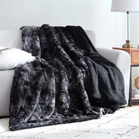 img 4 attached to 🔳 EHEYCIGA Black Tie-dye Fuzzy Faux Fur Sherpa Blanket Throw - Soft Sherpa Fleece Throw Blanket for Sofa, Couch, and Bed - Plush Fluffy Texture - 50x65 Inches