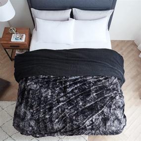 img 2 attached to 🔳 EHEYCIGA Black Tie-dye Fuzzy Faux Fur Sherpa Blanket Throw - Soft Sherpa Fleece Throw Blanket for Sofa, Couch, and Bed - Plush Fluffy Texture - 50x65 Inches
