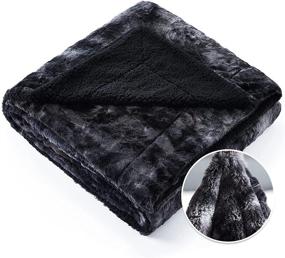 img 1 attached to 🔳 EHEYCIGA Black Tie-dye Fuzzy Faux Fur Sherpa Blanket Throw - Soft Sherpa Fleece Throw Blanket for Sofa, Couch, and Bed - Plush Fluffy Texture - 50x65 Inches